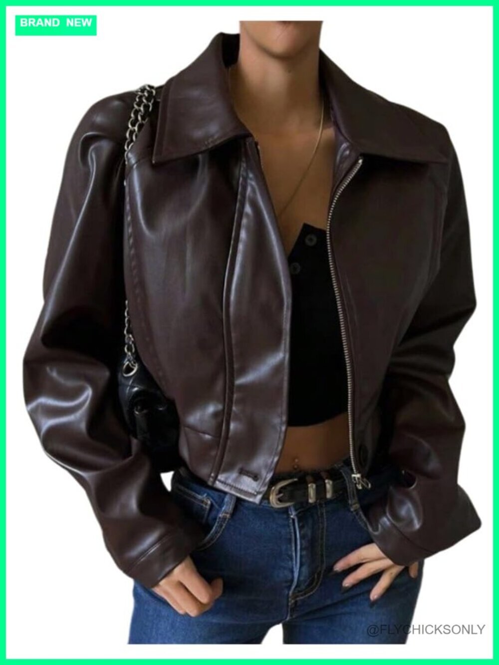 Faux Leather Cropped Motorcycle Bomber Jacket Trendy Streetwear Zip Up